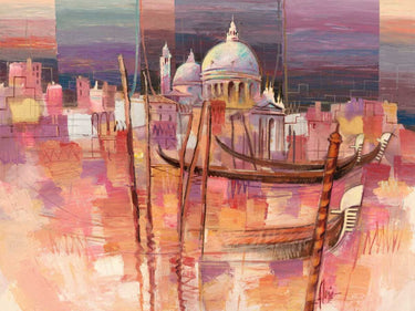Abstract canvas art print by Florio Luigi featuring vibrant, flowing shapes in a modern design, titled Riflessi a Venezia.
