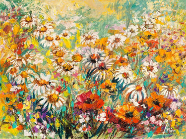 Feeling at home floral canvas art print featuring colorful Campo Fiorito design by Florio Luigi, showcasing vibrant botanical artwork.
