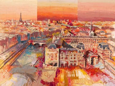 Abstract Paris-themed canvas art print by Florio Luigi, featuring vibrant colors and artistic cityscape design.