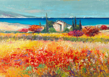 Coastal canvas art print by Florio Luigi featuring Mediterranean scene, vibrant colors, and detailed shoreline imagery.