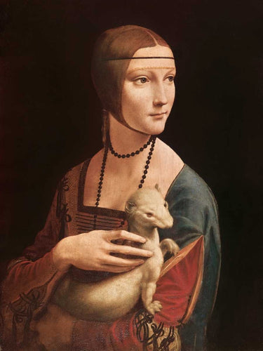 Traditional canvas art print of Leonardo da Vinci's La dama con l ermellino by Feeling at Home, showcasing detailed portrait art.
