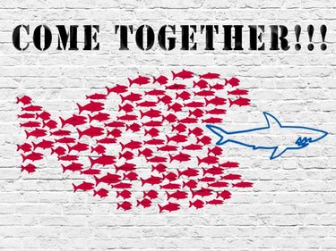Humor canvas art print titled "Come together!!!" by Masterfunk Collective, featuring vibrant, humorous design on a high-quality art print.