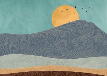 Golden Moon contemporary canvas art print by Miko Sayaka, featuring a vibrant moon design on textured canvas.
