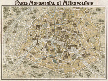 Vintage canvas art print of Paris Monumental et Metropolitain 1932 by Feeling at Home, showcasing historic Paris metro scenes.