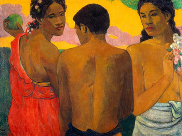 Feeling at Home Tahitians figurative canvas art print by Gauguin Paul showcasing vibrant Tahitian figures and colorful tropical scenery.