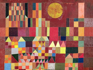 Abstract canvas art print titled "Castle and Sun" by Klee Paul, featuring a colorful, detailed scene of a castle and sun.