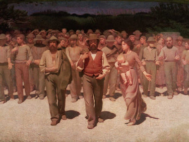 Feeling at home art print of Il Quarto Stato by Pellizza da Volpedo, depicting a group of workers in a dynamic, detailed canvas.