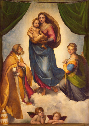 Feeling at Home Madonna Sistina canvas art print by Raffaello, featuring a classical religious portrait on textured canvas.