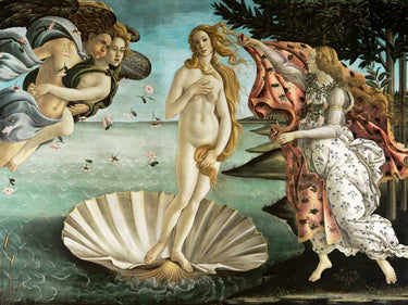 Traditional canvas art print of Botticelli's "The Birth of Venus" by Feeling at Home, showcasing the iconic Renaissance painting.