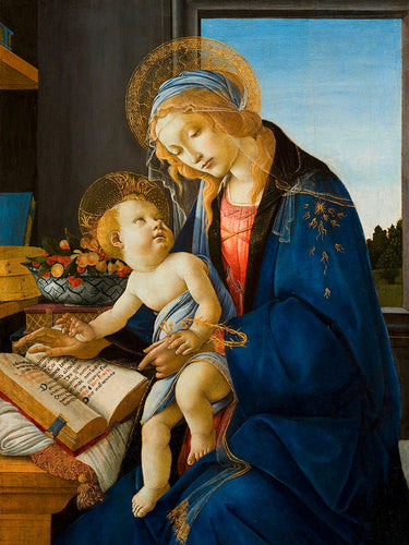 Art print of Botticelli's The Virgin and Child, Madonna of the Book, depicting the biblical scene on a canvas by Feeling at Home.