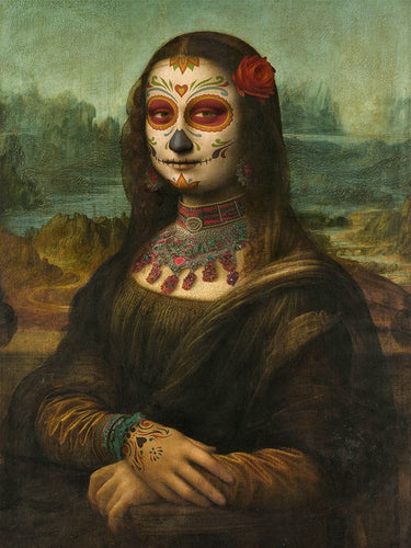 Colorful Calavera Lisa humor canvas art print by Hill Steven, featuring vibrant skull design for home decor.