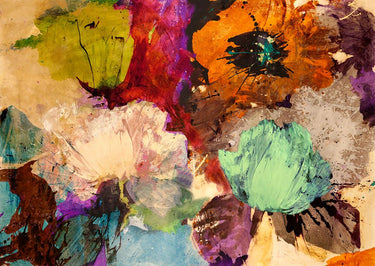 Feeling at home floating flowers abstract canvas art print by Stone Jim, vibrant floral design with soft pastel tones