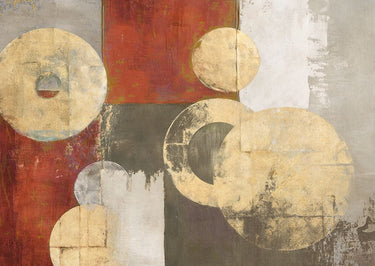 Feeling at Home Golden Orbits abstract canvas art print by Stone Jim, featuring swirling gold and blue design on textured canvas.
