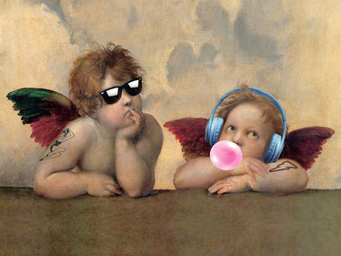 Contemporary canvas art print "Leisure Time-Angels" by Spencer Matt, featuring a serene angel design in soft tones.