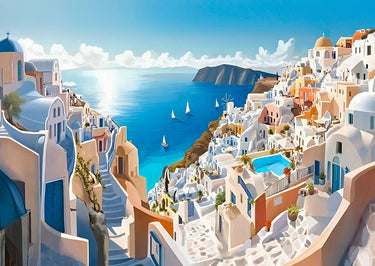 Feeling at Home Greek Dream Coastal canvas art print by Sanchez, featuring serene ocean-inspired scene in soft coastal tones.