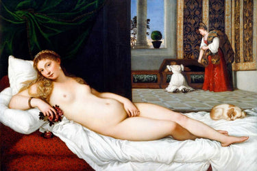 Feeding at home art print by Feeling at home featuring the Venere di Urbino by Tiziano, depicting a classical, figurative canvas artwork.