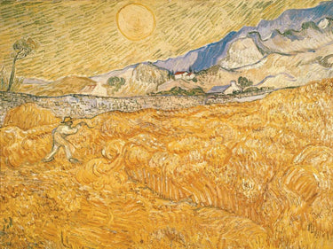 Landscape canvas art print of The Harvester by van Gogh, featuring vibrant colors and textured brushstrokes, by Feeling at Home.