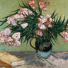 Feeling at home floral canvas art print featuring a vase with oleanders and books inspired by van Gogh Vincent.