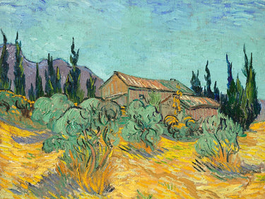 Art Print on canvas Cabanes de bois parmi les oliviers et cypre?s by van Gogh Vincent Landscape Expressionism artwork