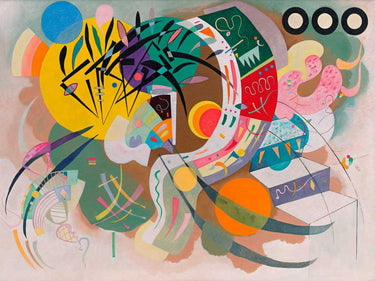 Abstract Kandinsky Wassily art print titled Dominant Curve on canvas by Feeling at Home, featuring vibrant geometric shapes.