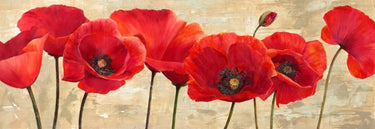Red poppies floral canvas art print by Ann Cynthia featuring vibrant red poppies on a decorative canvas.