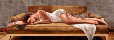 Feeling at Home Riposo Bed canvas art print by Jannace Sergio, featuring a calming, detailed artwork of a bed scene for home decor.