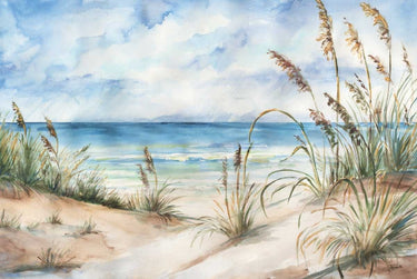 Seaview landscape coastal canvas art print by Hak Chiu Tak, featuring vibrant ocean and shoreline scene, by Feeling at Home.