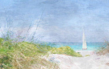 Solitary yacht coastal canvas art print by Tre Sorelle Studios, featuring a serene yacht scene on canvas for home decor.