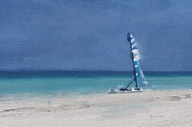 Coastal canvas art print "Beach Shore XI" by Hak Chiu Tak, featuring a serene beach scene in a calming art print by Feeling at Home.