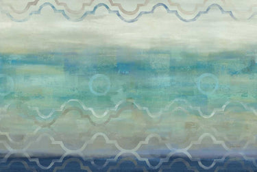 Blue-gray abstract landscape canvas art print featuring flowing wave designs by Feeling at Home, titled Abstract Waves by Dos Santos Bella.