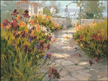 Coastal Italy village canvas art print by Simandle Marilyn, featuring scenic seaside architecture in a peaceful coastal setting.