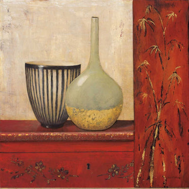 Crimson bamboo decorative canvas art print by Heighton Brent, featuring vibrant bamboo design for home wall decor.