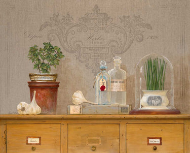 Feeling at Home Chive Library Kitchen canvas art print by Heighton Brent, featuring vibrant botanical and library imagery.