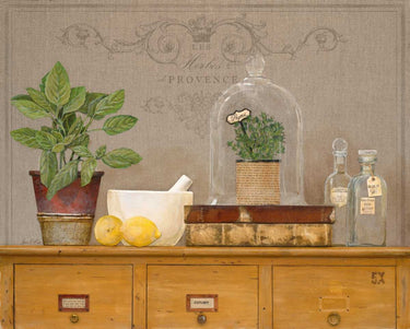 Basil Library Kitchen canvas art print by Heighton Brent, featuring vibrant botanical and library-themed artwork for home decor