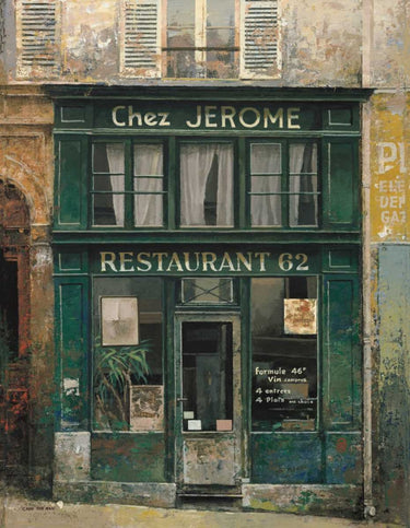 Chez Jerome kitchen canvas art print by Feeling at Home, featuring a vibrant and detailed artistic depiction of a cozy kitchen scene.
