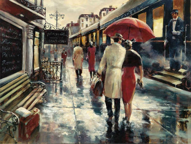 Feeling at Home Metropolitan Station figurative canvas art print by Heighton Brent, showcasing a detailed cityscape scene.