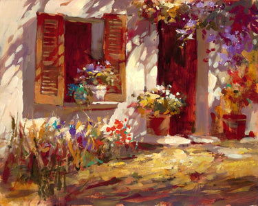 Country French cottage window canvas art print by Heighton Brent, featuring a charming window scene in a rustic style.