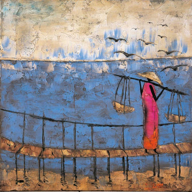 Feeling at home By The Sea figurative canvas art print by Simandle Marilyn showcasing a serene seaside scene with vibrant colors.