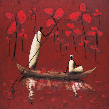 Crimson River coastal canvas art print by Stefano, featuring vibrant coastal scene in a Feeling at Home brand artwork.