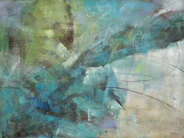 Abstract aqua explosion canvas art print by Feeling at Home, featuring vibrant blue and green watercolor design.