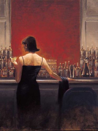 Feeling at Home evening lounge figurative canvas art print by Rauscher Michel, featuring a serene abstract scene in warm tones.