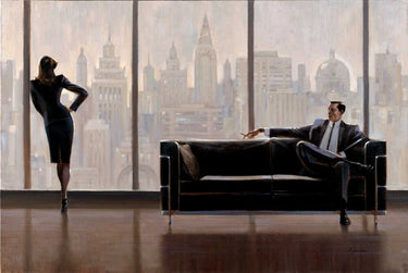 Pensive New York figurative canvas art print by Rauscher Michel, featuring a thoughtful scene in a modern art style.