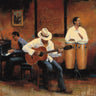 Jazz Rhythms figurative canvas art print by Sullivan Miles, featuring vibrant musical scene in a colorful, artistic style.
