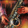 Feeling at Home blues saxophone music dance canvas art print by Oxley Vail, featuring vibrant musical and dance-themed artwork.