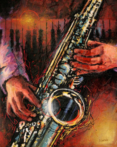 Feeling at Home blues saxophone music dance canvas art print by Oxley Vail, featuring vibrant musical and dance-themed artwork.