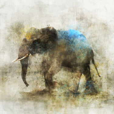 Abstract canvas art print of pachyderm dance by Sullivan Myles, featuring vibrant colors and dynamic design, from Feeling at Home.