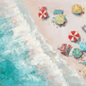 Aerial beach coastal canvas art print by Feeling at Home, depicting a serene seaside scene with sandy shores and blue waters.