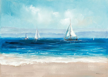 Feeling at Home sailing coastal canvas art print featuring a serene ocean scene with sailboats and calm waters.