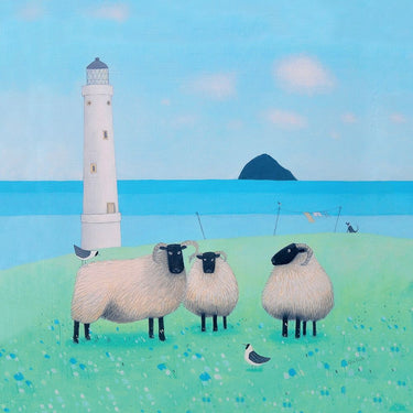 Wind on Wool Animals canvas art print by Feeling at Home, featuring colorful wool sheep and animals on textured canvas background.