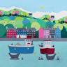 Colorful fantasy canvas art print titled "The One That Got Away From Tobermory Bay" by Jover Loui, featuring a vibrant seascape scene.